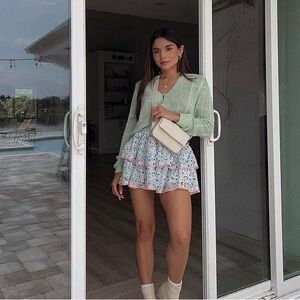 Allison New York crocheted green sweater cardigan